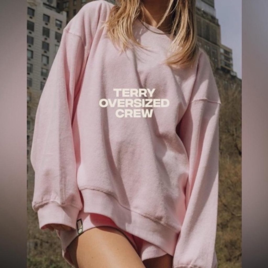 Daily Drills Pink Oversized Terry Crew Sweatshirt - M/L